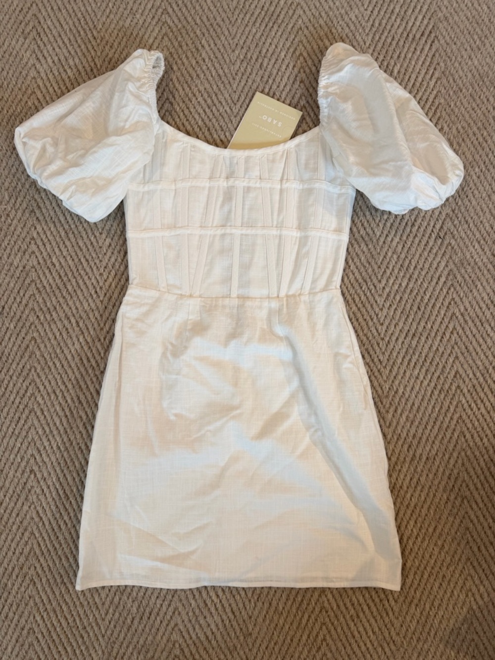 White Puff-Sleeve Square-Neck Mini Dress